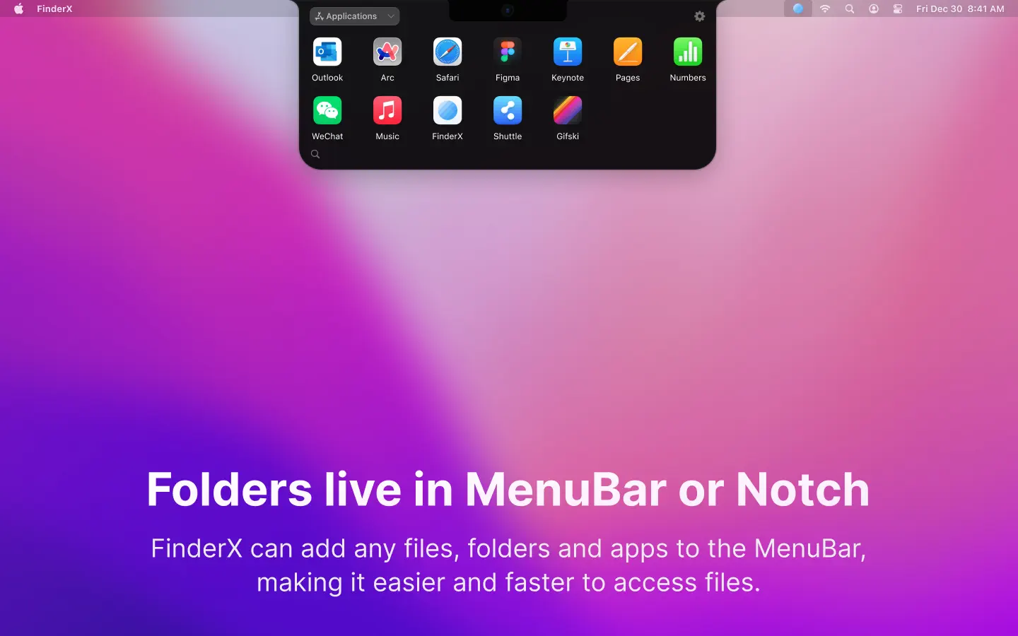 資料夾駐留選單列或瀏海